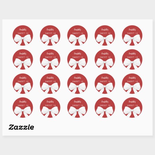 Sticker Rond Bow rouge blanc doux 16 (Feuille)
