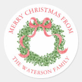 Sticker Rond Bow rouge Noël Boxwood Wreath Cadeau (Devant)