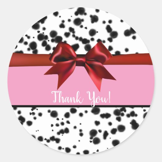Sticker Rond Bow rouge rose Noir Dalmatie Spots Anniversaire (Devant)