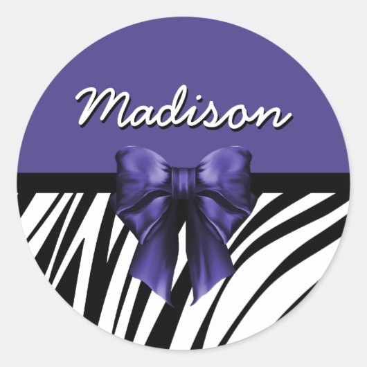 Sticker Rond Bow Zebra noir et violet (Devant)