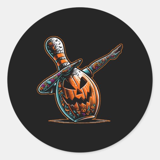 Sticker Rond Bowler Bowler Dabbing Bowler Jack-o'-lantern Éffra (Devant)