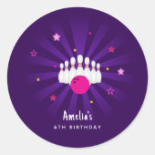Sticker Rond Bowling Anniversaire Fête rose violet étoiles Favo (Devant)