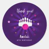 Sticker Rond Bowling Anniversaire rose violet étoiles Merci Fav (Devant)