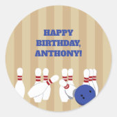 Sticker Rond Bowling Ball et Pins Bowling Anniversaire (Devant)