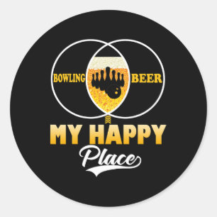 Sticker Rond Bowling Bière Mon Endroit Heureux T-shirt Cadeau D