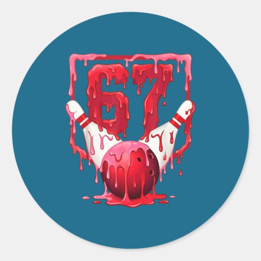 Sticker Rond Bowling Drip Number 67 Player Or 67th Birthday Des (Devant)
