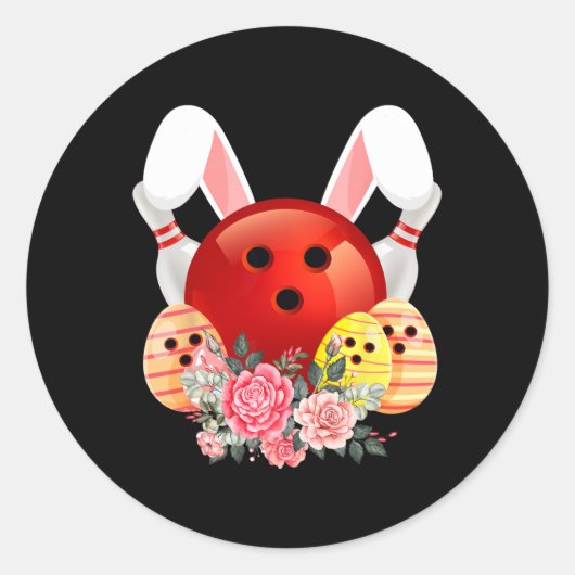 Sticker Rond Bowling Easter Bunny Oeuf Rabbit Fleurs Pascha Bow (Devant)