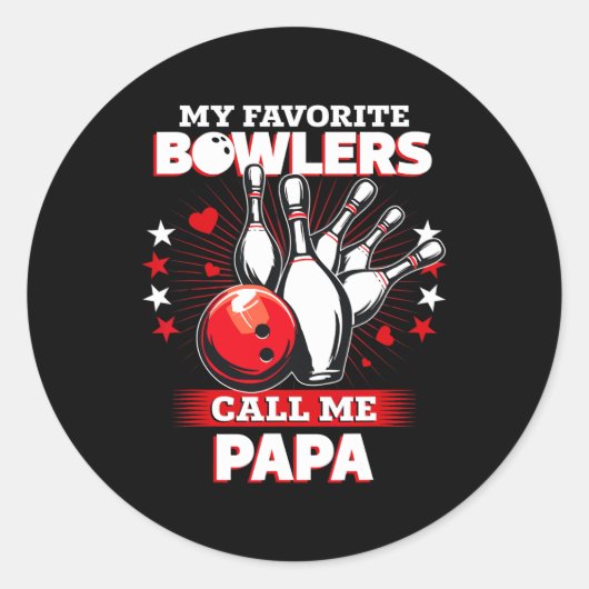 Sticker Rond Bowling Funny Mon Bowler Favori M'Appelle P (Devant)