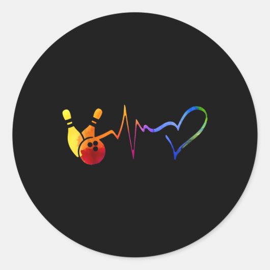 Sticker Rond Bowling Heartbeat Tee Colorful Bowling Jeu Da (Devant)