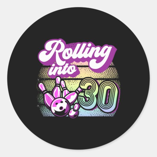 Sticker Rond Bowling Party Rolling Dans 30 Bowling Anniversaire (Devant)