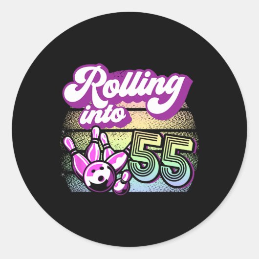 Sticker Rond Bowling Party Rolling Dans 55 Bowling Anniversaire (Devant)