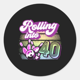 Sticker Rond Bowling Party Rolling En 40 Bowling Anniversaire