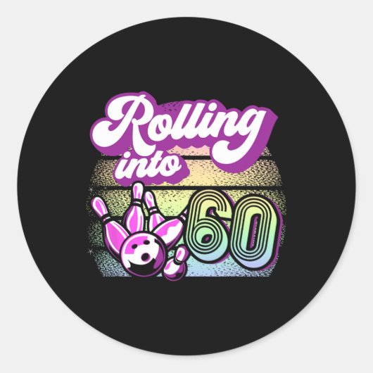 Sticker Rond Bowling Party Rolling En 60 Bowling Anniversaire (Devant)