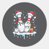 Sticker Rond Bowling Santa Hat Funny Christmas Long Sleeve  (Devant)
