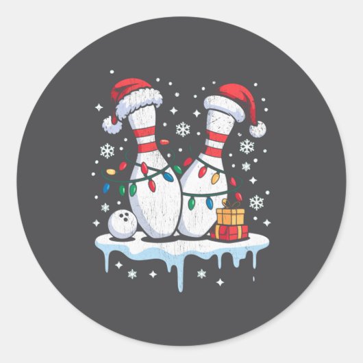 Sticker Rond Bowling Santa Hat Funny Christmas Long Sleeve  (Devant)