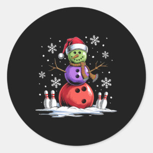 Sticker Rond Bowling Snowman Bowling Joueur Santa Hat Noël