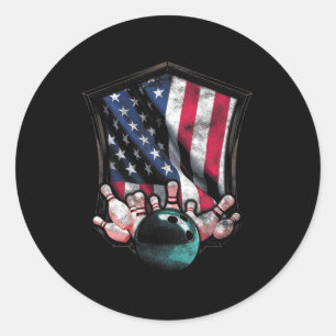 Sticker Rond Bowling vintage American USA Flag Bowling
