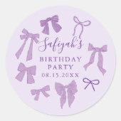 Sticker Rond Bows mignonnes violet Anniversaire Fête Favoriser (Devant)