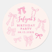 Sticker Rond Bows rose mignonne Anniversaire Fête Favoriser (Devant)