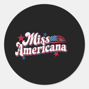 Sticker Rond Box America 4 juillet Miss Americana Retro