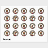 Sticker Rond Boxe Chien rouge Bow Pinecone Wreath Noël (Feuille)