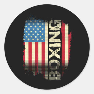 Sticker Rond Boxe Drapeau Patriotique Usa Kickboxer Kickboxer G