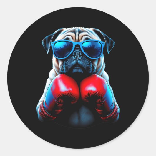 Sticker Rond Boxe Pug Chien Kickboxing Cool (Devant)