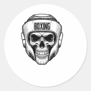 Sticker Rond Boxe Rétro Drôle Vintage Boxeur Crâne Pour Boxe
