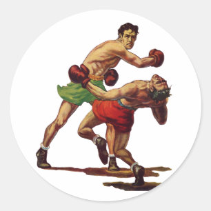 Sticker Rond Boxe sportive vintage, Boxers dans un combat