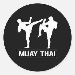 Sticker Rond Boxe Thaïlandaise Kickboxing Mma Combattants Muay