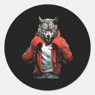 Sticker Rond Boxe Wolf Boxe Arts Martiaux Mixtes Kickboxing