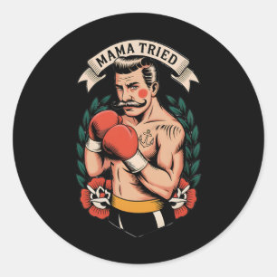 Sticker Rond Boxer Boxer American traditionnel Tattoo Art Flash