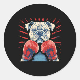Sticker Rond Boxer Bulldog Avec Gants De Boxe Kickboxing Drôle
