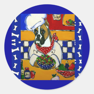 Sticker Rond Boxer Chien Chef
