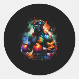Sticker Rond Boxer chien kickboxing ou boxe drôle éclaboussure