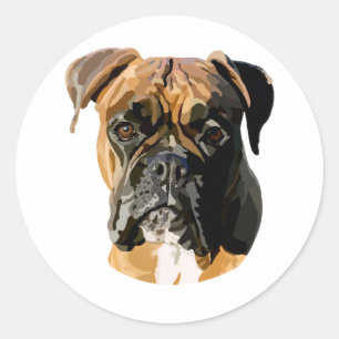 Sticker Rond Boxer Chien main tiré Art numérique