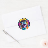 Sticker Rond Boxer Chien Portrait Pop Art (Enveloppe)