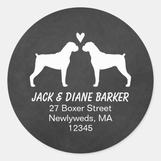 Sticker Rond Boxer Chien Silhouettes Adresse de retour (Devant)