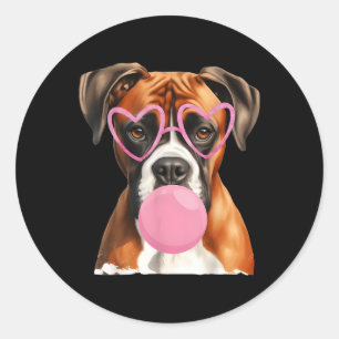 Sticker Rond Boxer Chien soufflant Bubble Gum Saint Valentin