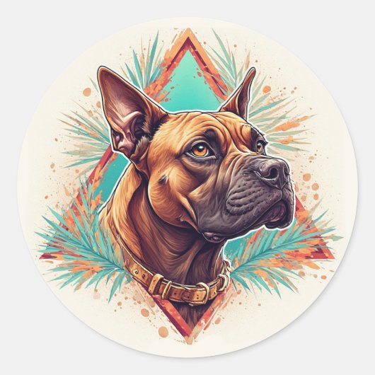 Sticker Rond Boxer Chien Stylé (Devant)