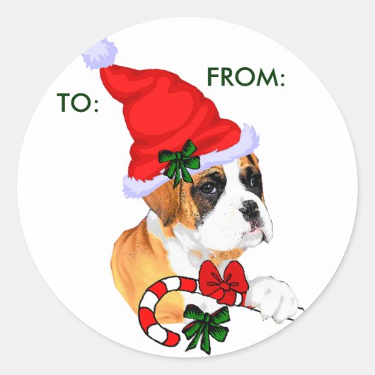 Sticker Rond Boxer Christmas Gifts, À :, DE : (Devant)