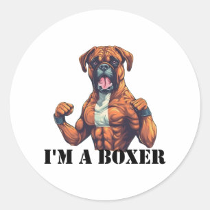 Sticker Rond Boxer Dog Boxing Je suis un Boxer (texte noir)