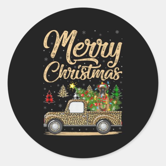 Sticker Rond Boxer Dog Christmas Tree Leopard Truck Dog Christm (Devant)