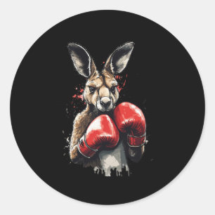 Sticker Rond Boxer drôle Kangaroo avec gants de boxe combattant