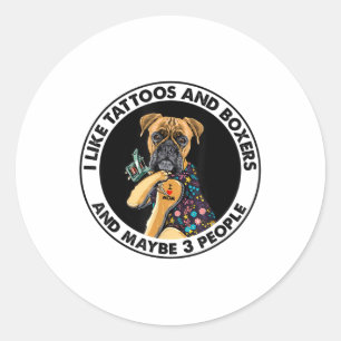 Sticker Rond Boxer J'Aime Maman Tatouage Vêtements, Chiens Et T
