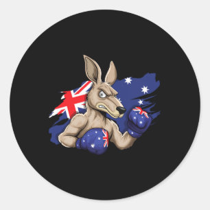 Sticker Rond Boxer Kangaroo Boxer Drapeau Australien Love Austr