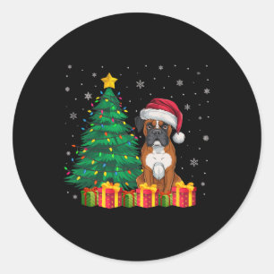 Sticker Rond Boxer laid Santa Hat lumières de Noël Amoureux des