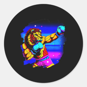 Sticker Rond Boxer Lion Cool Drôle Boxer Lion