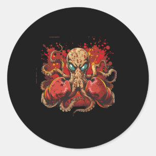 Sticker Rond Boxer Octopus Lover Ocean Sea Creator Funny Boxin
