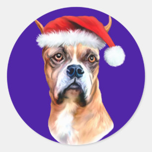 Sticker Rond Boxer Santa Hat
